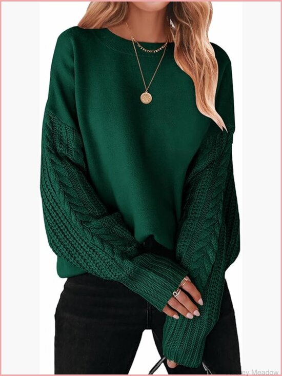 Sweaters - Women's Chunky Cable Knit Oversized Pullover Sweater Crew Neck Long Sleeve
